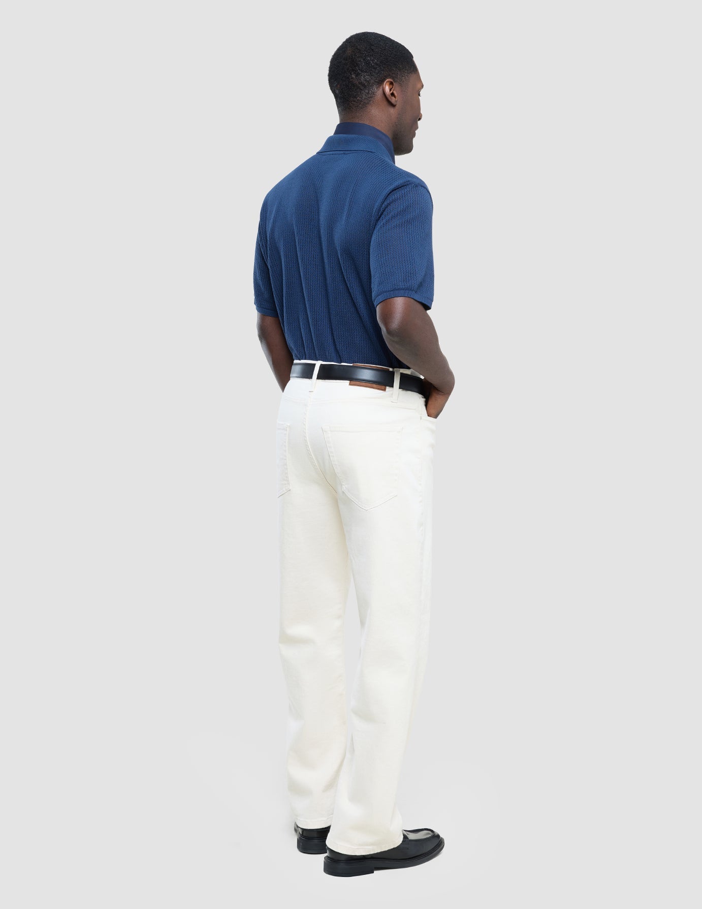 Textured Knitted Short Sleeve Polo Shirt Navy